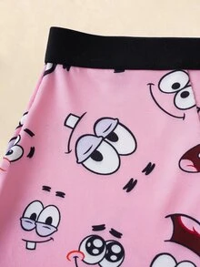 SpongeBob SquarePants | SHEIN 女士卡通印花松紧腰短裤 - 粉色 - 查看 3