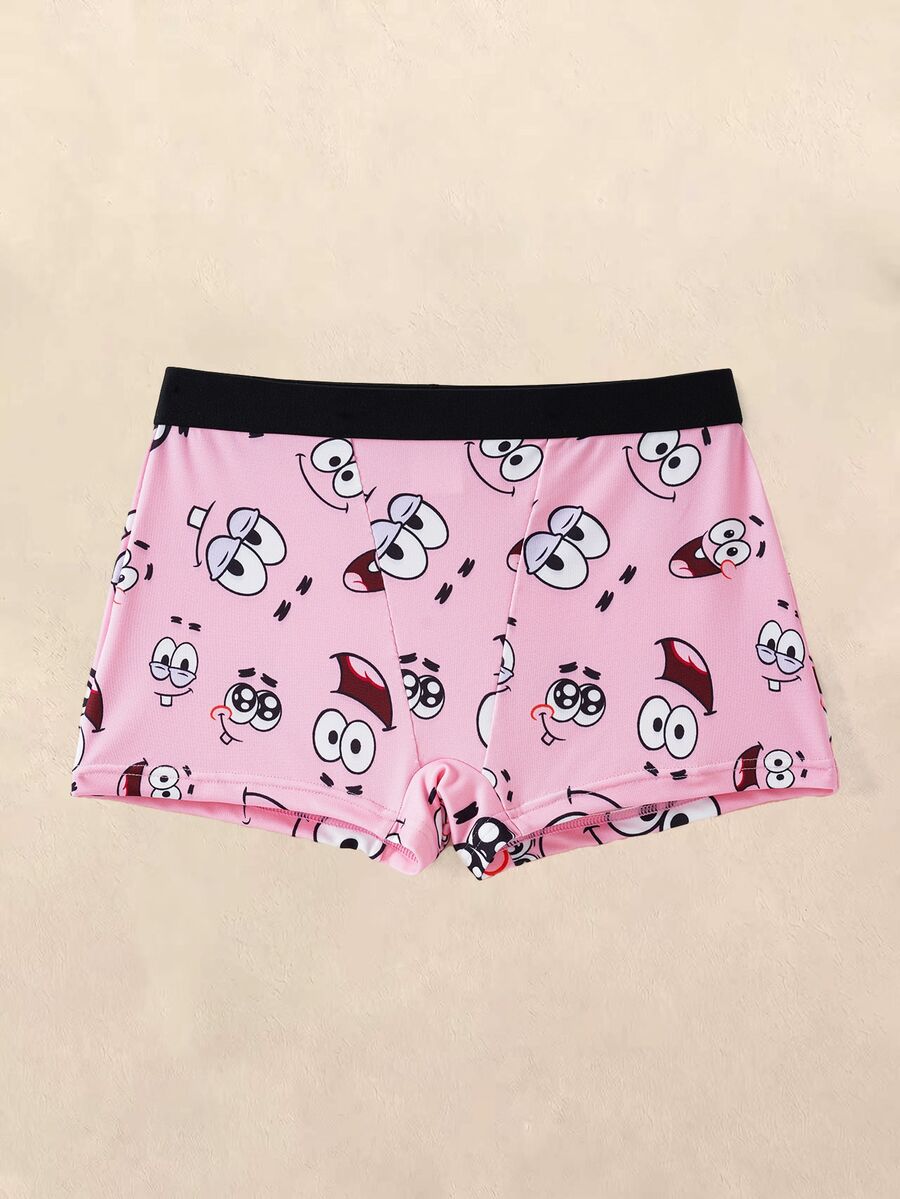 SpongeBob SquarePants | SHEIN 女士卡通印花松紧腰短裤 - 粉色 - 查看 1
