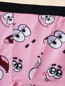 SpongeBob SquarePants | SHEIN 女士卡通印花松紧腰短裤 - 粉色 - 查看 4