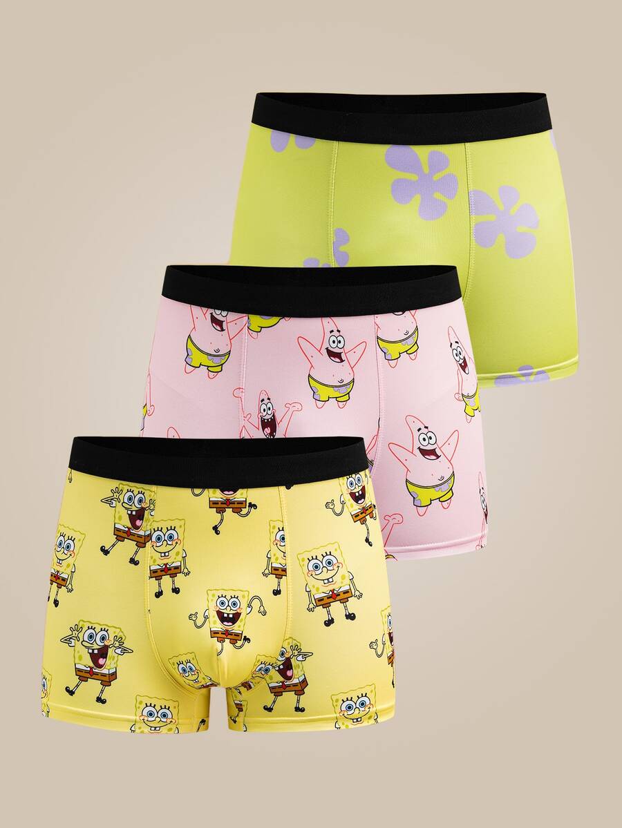 SpongeBob SquarePants | SHEIN Men's Comfortable Cute Soft Cartoon Pattern Trunks - Multicolor - View 1