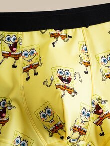 SpongeBob SquarePants | SHEIN Men's Comfortable Cute Soft Cartoon Pattern Trunks - Multicolor - View 5