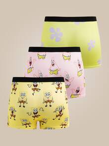 SpongeBob SquarePants | SHEIN Men's Comfortable Cute Soft Cartoon Pattern Trunks - Multicolor - View 2