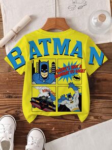 BATMAN X SHEIN 小男孩蝙蝠圖案印花休閒圓領短袖T恤 - 白色 - 查看 6