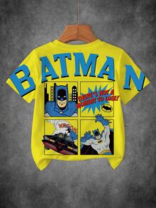 BATMAN X SHEIN 小男孩蝙蝠圖案印花休閒圓領短袖T恤 - 白色 - 查看 1