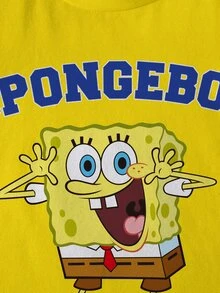 SpongeBob SquarePants | SHEIN تي شيرت كاجوال برقبة دائرية وأكمام قصيرة للأولاد الصغار - أبيض - مشاهدة 4
