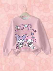 HELLO KITTY AND FRIENDS | SHEIN Tween Girl Letter Cartoon Print Casual Daily Long Sleeve Sweatshirt - White - View 1