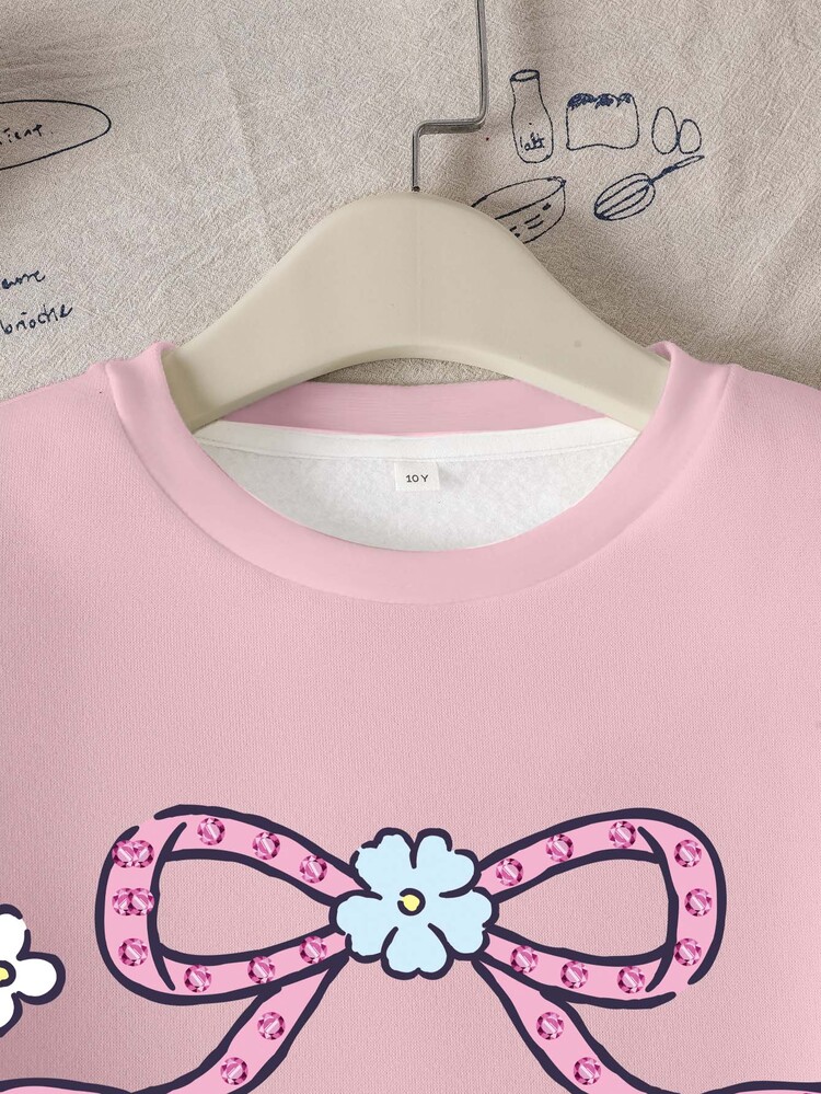 HELLO KITTY AND FRIENDS | SHEIN 青少年女孩字母卡通印花休閒日常長袖運動衫 - 白色 - 查看 3