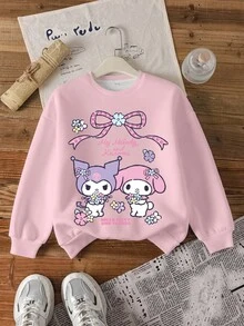 HELLO KITTY AND FRIENDS | SHEIN Tween Girl Letter Cartoon Print Casual Daily Long Sleeve Sweatshirt - White - View 7