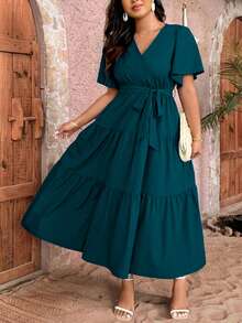 SHEIN LUNE Vestido largo informal de talla grande de unicolor - Agua verde azul - Ver 4