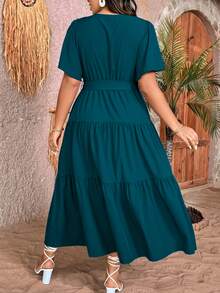 SHEIN LUNE Vestido largo informal de talla grande de unicolor - Agua verde azul - Ver 2