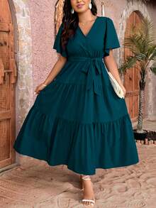 SHEIN LUNE Vestido largo informal de talla grande de unicolor - Agua verde azul - Ver 5