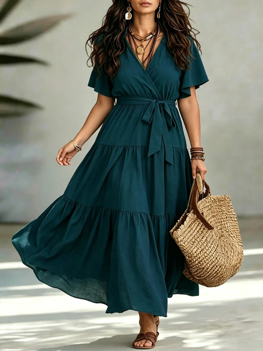 SHEIN LUNE Vestido largo informal de talla grande de unicolor - Agua verde azul - Ver 1