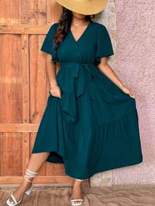SHEIN LUNE Vestido largo informal de talla grande de unicolor - Agua verde azul - Ver 8