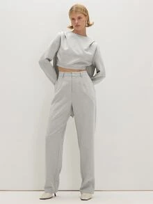 MUSEYN Celana Panjang Wanita Polos Kasual Serbaguna untuk Pemakaian Sehari-hari - Light Grey - View 1