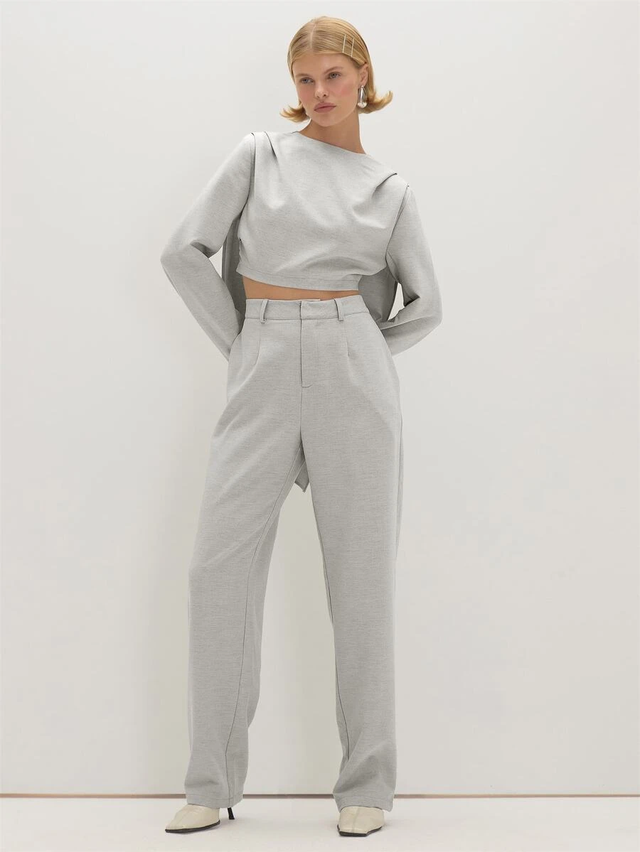 MUSEYN Celana Panjang Wanita Polos Kasual Serbaguna untuk Pemakaian Sehari-hari - Light Grey - View 1