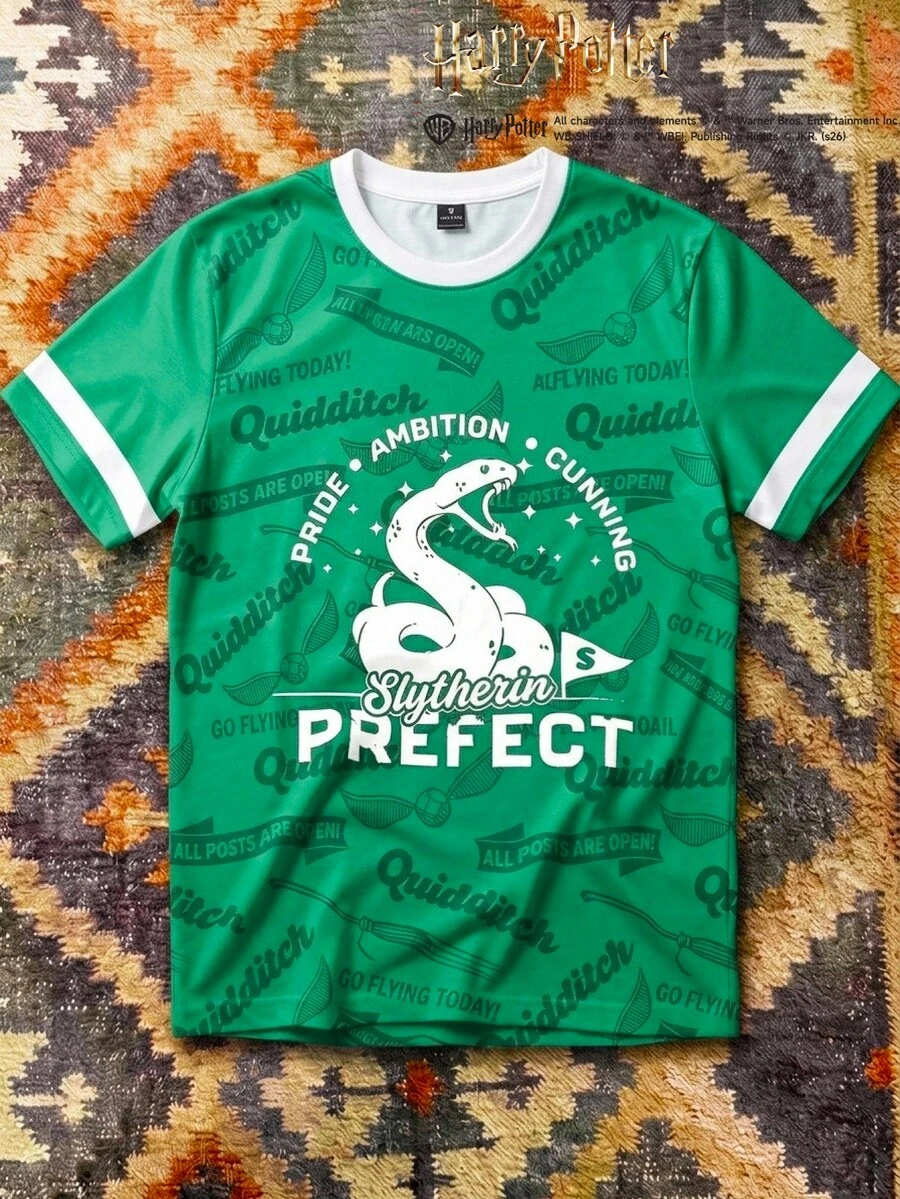 HARRY POTTER X SHEIN Aesthetic Post Men's Letter Print Crew Neck Short Sleeve Casual T-Shirt - Multicolor - View 1