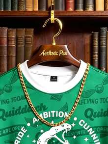 HARRY POTTER X SHEIN Aesthetic Post Men's Letter Print Crew Neck Short Sleeve Casual T-Shirt - Multicolor - View 4