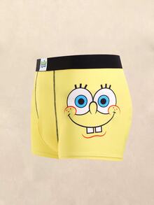 SpongeBob SquarePants | SHEIN 男士两件套舒适透气卡通图案平角内裤 - 彩色 - 查看 1