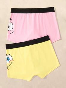 SpongeBob SquarePants | SHEIN 男士两件套舒适透气卡通图案平角内裤 - 彩色 - 查看 7