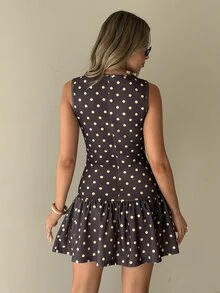 Aloruh 女款棕色圓點 A 字版型迷你洋裝，春夏季新品上市 - 彩色 - 查看 2