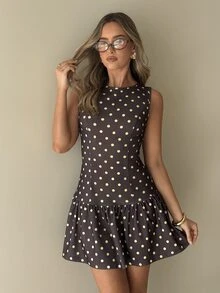 Aloruh 女款棕色圓點 A 字版型迷你洋裝，春夏季新品上市 - 彩色 - 查看 6
