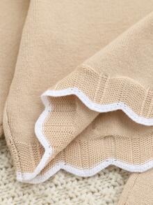 SHEIN Conjunto de suéter para niña bebé, beige y blanco con cuello Peter Pan de contraste y lazo, conjunto de 2 piezas de punto, suéter de manga larga con punto de cable, otoño invierno - Albaricoque - Ver 8