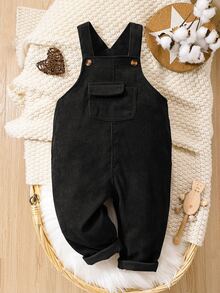 SHEIN Baby Boy Flap Pocket Overalls Holiday Vacation Black Autumn Alt Western - Black - View 1