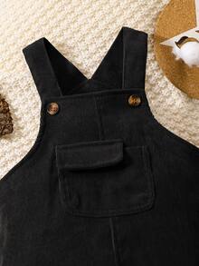 SHEIN Baby Boy Flap Pocket Overalls Holiday Vacation Black Autumn Alt Western - Black - View 5