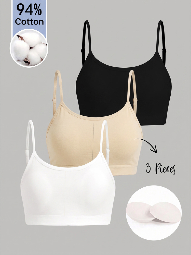 Girlism Tween Girl Tween Girl Tween Girl Tween Girls And Spring/Summer New Simple Casual Padded Skin-Friendly Comfortable Underwear 3pcs Pieces Set, All-Season Wear - Multicolor - View 1