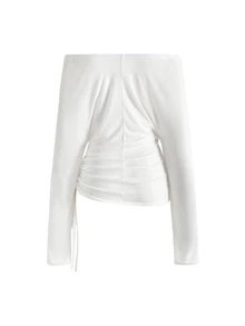 ROMWE Grunge Punk Romantic Punk Cross & Letter Print Off Shoulder Long Sleeve T-Shirt For Women - White - View 2
