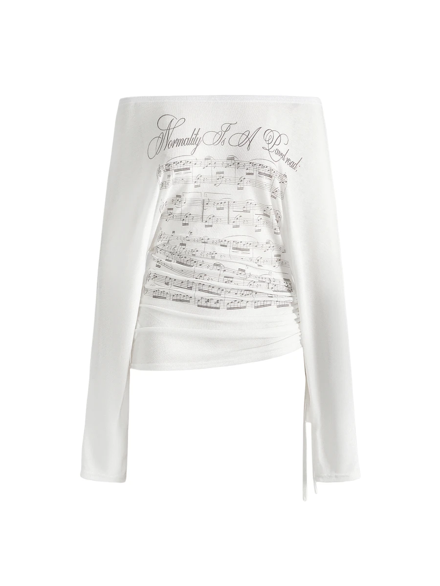 ROMWE Grunge Punk Romantic Punk Cross & Letter Print Off Shoulder Long Sleeve T-Shirt For Women - White - View 1