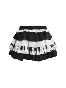 ROMWE Kawaii Spring/Summer Lolita Cute Sweet Piano Keyboard Cake Skirt For Women - Black and White - View 2