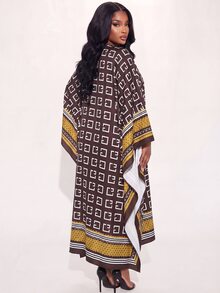 Poshavie Poshavie Jubah Wanita Ukuran Besar dengan Motif Cetak, Modis, Elegan, Serasi, Longgar, Inklusif, Cocok untuk Liburan, Musim Gugur, dan Pesta Malam - Coklat - View 2