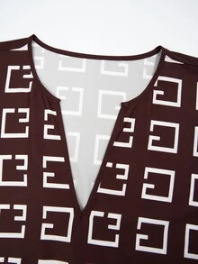 Poshavie Poshavie Jubah Wanita Ukuran Besar dengan Motif Cetak, Modis, Elegan, Serasi, Longgar, Inklusif, Cocok untuk Liburan, Musim Gugur, dan Pesta Malam - Coklat - View 6