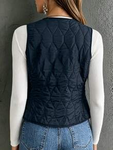 SHEIN Thermal Lined Padded Vest Winter Clothes Jacket - Navy Blue - View 2