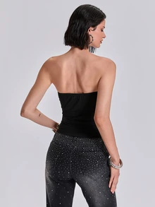 ROMWE Four Seasons Millennium Rock Y2K Gradient Arranged Square Rivet Tube Top - Black - View 7