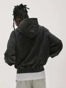 Baseblock Hoodie Kasual Pria dengan Desain Washed - Hitam - View 2