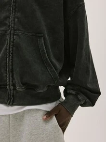 Baseblock Hoodie Kasual Pria dengan Desain Washed - Hitam - View 3