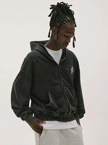 Baseblock Hoodie Kasual Pria dengan Desain Washed - Hitam - View 5