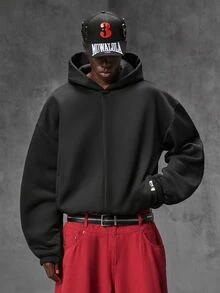 NEON BLANC Men's Casual Versatile Solid Color Hoodie, Vintage Y2K Baggy Streetwear, For Holiday - Black - View 2