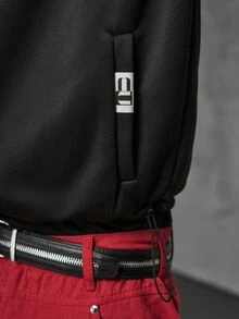 NEON BLANC Men's Casual Versatile Solid Color Hoodie, Vintage Y2K Baggy Streetwear, For Holiday - Black - View 5