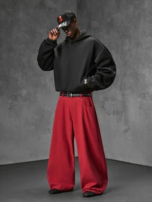 NEON BLANC Men's Casual Versatile Solid Color Hoodie, Vintage Y2K Baggy Streetwear, For Holiday - Black - View 1