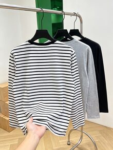 3件組 男士青少年休閒字母印花黑色圓領長袖T恤，街頭風，通勤，外套，秋冬，騎行 - 彩色 - 查看 2
