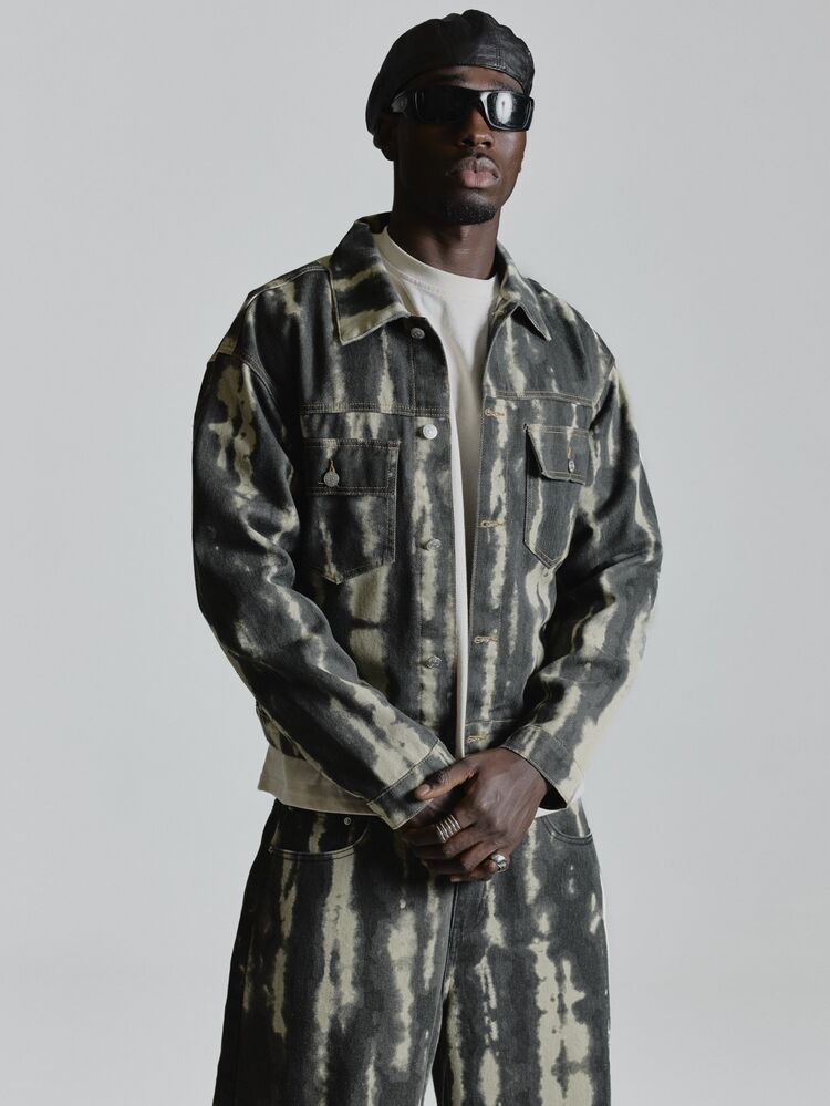 Musero Oversized Drop Shoulder Trucker Jacket In 2 Tone Denim Patch Chest Pockets Slight Cropped Length Co Ord Jacket Only Autum Winter Essentials - Multicolor - View 1