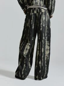 Musero Baggy Fit Denim Jean 2-Tone Denim Fly Front With Zipper Fastening Back Patch Pockets Co Ord Trousers Only Autum Winter Essentials - Multicolor - View 4