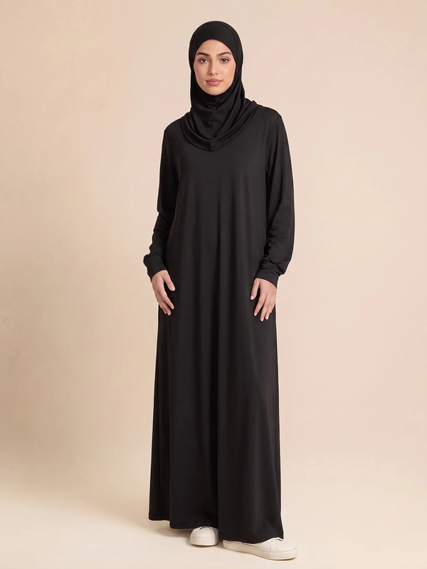 SHEIN With My Calm Conjunto de 3 piezas Primavera/Verano Nuevo Negro Sólido Manga Larga Pantalones Largos Sueltos con Bolsillos Largo hasta la Rodilla + Pañuelo Conjunto Deportivo de Fitness para Mujer
