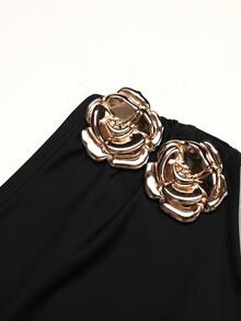 SHEIN Tween Girls Black Asymmetric Neck Elegant Dress - Black - View 7