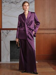 Anewsta Autumn/Winter New Purple Satin Elegant Elegant Commute Workplace Gathering Women's Suit Set - Purple - View 3
