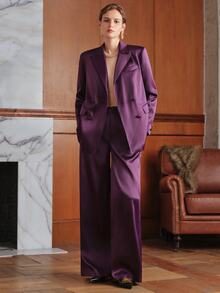 Anewsta Autumn/Winter New Purple Satin Elegant Elegant Commute Workplace Gathering Women's Suit Set - Purple - View 1
