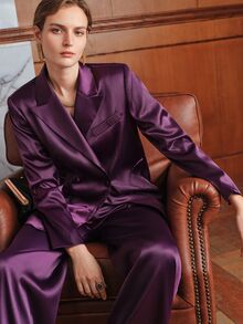 Anewsta Autumn/Winter New Purple Satin Elegant Elegant Commute Workplace Gathering Women's Suit Set - Purple - View 4